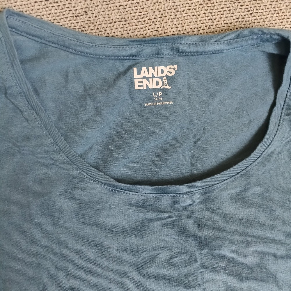 Lands' End T-Shirt Womens L 14-16 Blue Excellent Cotton Modal Scoop Neck Tee - Picture 3 of 6